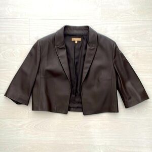 SALE! New! Michael Kors Collection Chocolate Brown Cropped Leather Jacket